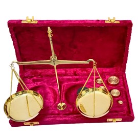 Old Traditional Weight (tarazu) showpiece Brass Weighing Scale Balance Justice Law Scale Decoration Vintage Apothecary Scale Small Brass Weight Scale (Red)