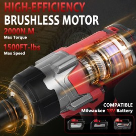 Srhvfuyr Cordless Impact Wrench 3/4 inch for Milwaukee 18V Battery, 1500FT-LBS(2000N.m) High Torque Brushless Electric Impac Gun, With 3 Speed Modes Power Impact Driver,LED Work Light(No Battery)