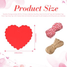 300 Pieces Gift Tags Heart Shape Kraft Paper Tags Hang Label Hanging Decoration with Strings for Holiday DIY Wrapping Supplies(Assorted Color)
