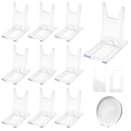 Pack of 10 Acrylic Stands, Plastic Plate Stands, Plate Stands, Transparent 11.5 x 11 x 6 cm, Adjustable Plate Stand, Acrylic Plate Stand for Plates, Books, Picture Frames, Electronic Products