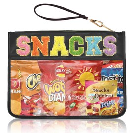 Siwara Snack Pouch Travel Makeup Bag Chenille Letter Clear Snack Bag for Travel Nylon Clear Cosmetic Bag Large Snacks Bags Makeup Travel Bags for Women