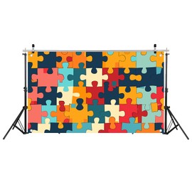 CYYBZZ 5X3FT Color Jigsaw Puzzle Pattern Photography Backdrop Puzzle Design Theme Background Blue Red Orange Birthday Party Baby Shower Decoration Banner Adult Children Photography Props 213061