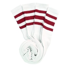 STRIPE TUBE SOCKS - MULTICOLOR 4- PAIRS 22" INCHES LONG WHITE WITH PINK, ROYAL BLUE, RED OR MEDIUM BLUE, (RED)