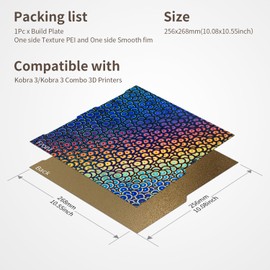 Kobra 3 Build Plate Platform Double Sided PEK+PEI Smooth Surface Build Plate Sheet, Flexible Removable Heated Bed Platform Mat for Anycubic Kobra 3/Kobra 3 Combo 256x268mm