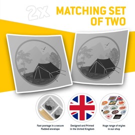 Square Stickers (Set of 2) 7.5cm BW - Camping Tent Forest Fun Fun Decals for Laptops,Tablets,Luggage,Scrap Booking,Fridges, #40662