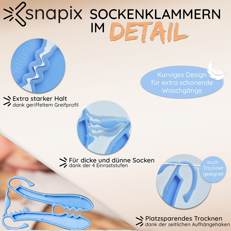 snapix® Sock Clips [Pack of 40] Including Peg Bag and