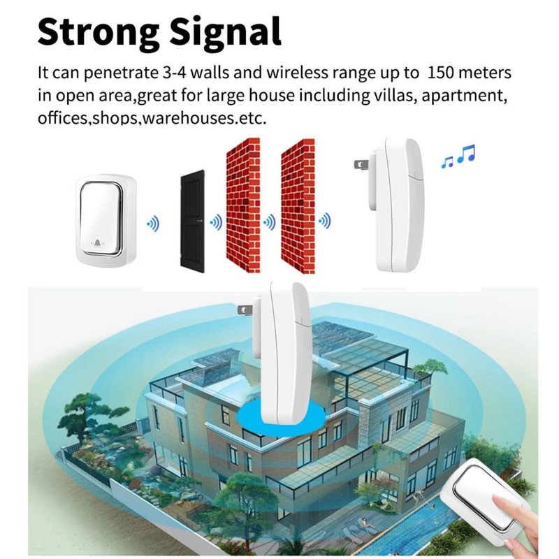 Self-Powered Wireless Doorbell, Black
