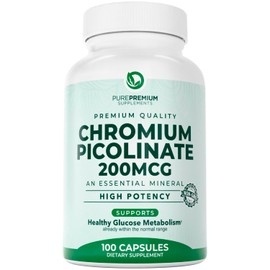 PurePremium Chromium Picolinate 200mcg - High Potency Chromium Supplements - Essential Mineral Health Support for Men/Women - Gluten-Free - 3 Months Supply - 100 Capsules