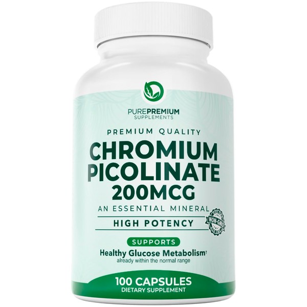 PurePremium Chromium Picolinate 200mcg - High Potency Chromium Supplements -