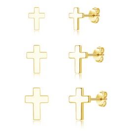Cangall Silver Stud Earrings for Women, 3 Pairs 925 Sterling Silver Cross Stud Earrings Set, Hypoallergenic Flat Dot Gold Stud Earrings, Tiny Cartilage Sleeper Stud Earrings for Multiple Piercings