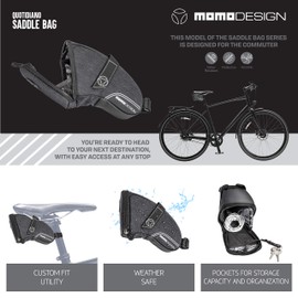 MOMODESIGN Bolsa de sillín para bicicleta SB01, universal para bicicleta de viajeros, poliéster resistente al agua, ribetes reflectantes, versátil, fácil acceso, capacidad de 1,2 litros