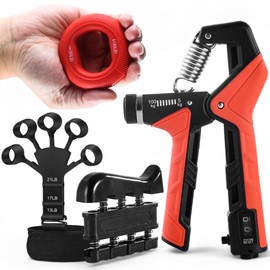 Grip Strength Trainer Kit, 4 Pack Hand Gripper Strengthener with Adjustable Resistance, Forearm Exerciser, Finger Strengthener & Stress Relief Ball for Muscle Building & Injury Recovery