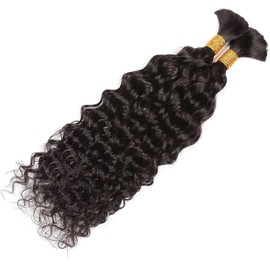 Deep Water Wave Bulk Human Braiding Hair 16 inch 100g (1Pack-2PCS) 100 percent Human Hair for Braiding No Weft Natural Color Curly Hair Extensions for Boho Braids Wet and Wavy Braiding Hair