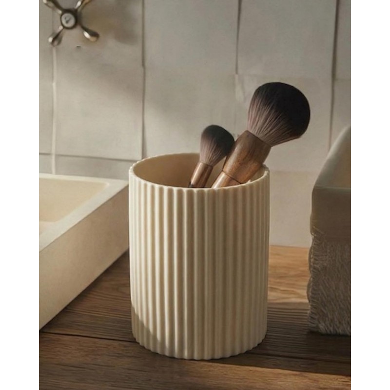 LezayXtra Ceramic Pen Holder for Desk, Ribbed Makeup Brush Organizer,