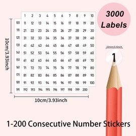 3000 PCS Number Stickers Labels, 0.4'' Transparent Consecutive Number Stickers 1-200, Vinyl Numbered Sticker, Self-Adhesive and Residue-Free, Use for Indoor and Outdoor