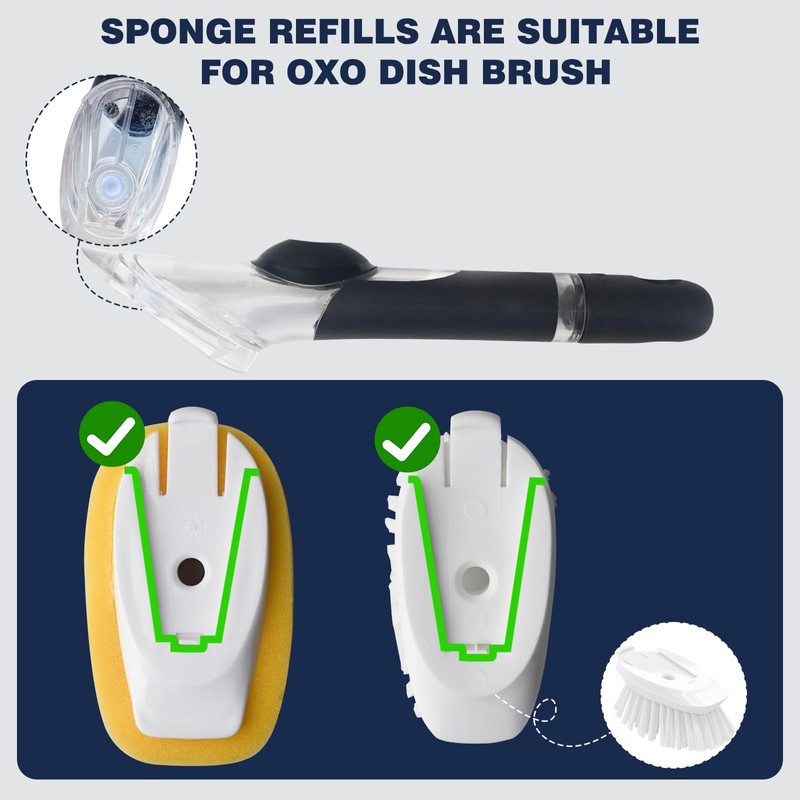 Sponge Brush Refills for OXO Dish Brush, 4 Pack Soap