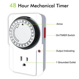 24 Hour Plug-in Mechanical Timer Grounded for Aquarium, Grow Light, Hydroponics, Indoor Lighting, Home Appliances, ETL Listed 125VAC, 60 Hz, 1875W, 15A, 1/2HP