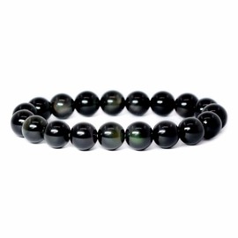 Justinstones Natural Rainbow Obsidian Gemstone 10mm Round Beads Stretch Bracelet 7" Unisex