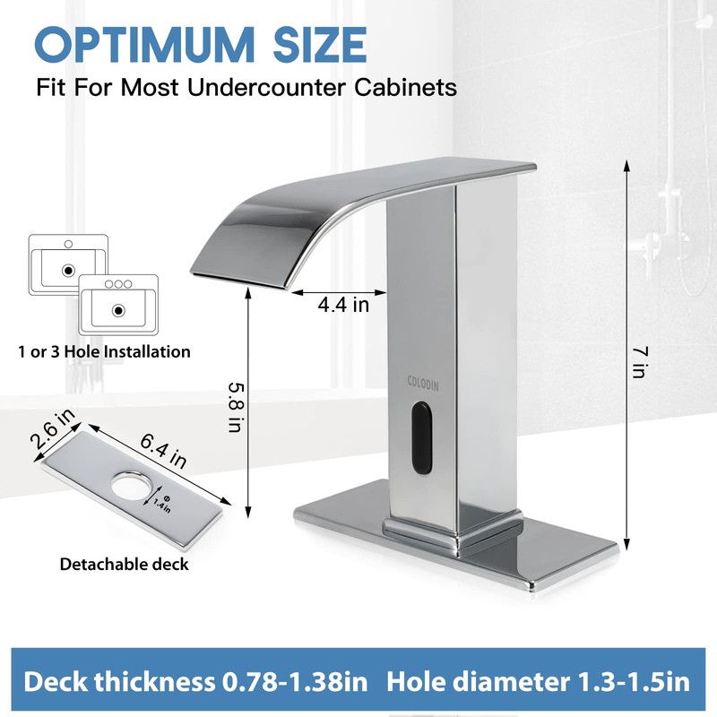 CDLODIN Automatic Sensor Touchless Bathroom Faucet, Modern Chrome Bathroom Faucet