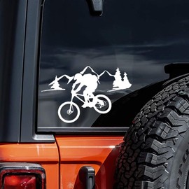 2PCS Cozy Riding On A Mountain Path - Wild Biking Decal 7.09"x4.33" Vinyl Sticker for Car, SUV - Offroad Cycling Design, Waterproof & Durable Car Decal Sticker | #AZ55 (White)