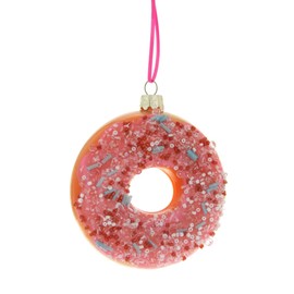 The Bridge Collection Pink Frosted Donut Ornament with Candy Sprinkles - Delicious Bakery Breakfast Food Glass Ornament