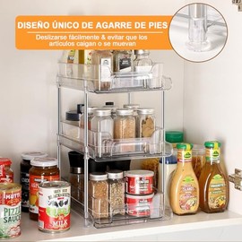Transparente de 3 Niveles, Estante Organizador de Gabinetes Extraíbles, Organizador de Cocina con Divisores para GabineteMostrador, para Organización 