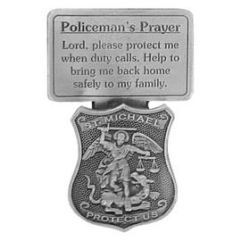 True Faith Jewelry Pewter St Michael Car Visor Clip, Policeman's Prayer Archangel Patron Saint of Police, Law Enforcement Officer Gifts for Men and Women, Fine Pewter (92% Tin), 2-5/8 x 1-1/2 Inch
