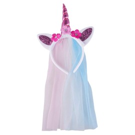 PRETYZOOM Unicorn Headband with Horn Sequins Veil Hair Accessories for Girls Children Birthday Unicorn Party Favors