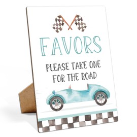 Race Car Birthday Party Signs, Favors Please Take One for the Road, 8×11 Wooden Play Sign with Stand, Race Car Birthday Party Decorations,Race Car Birthday Party Supplies - LP072