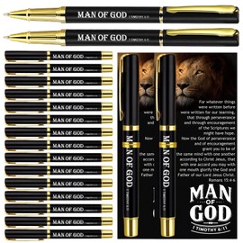 Sayglossy Christian Gifts for Men Man of God Gifts Bulk Man of God Pens Bible Verse Ballpoint Pens Religious Cards with Ties Easter Gift for Church Pastor Men Dad Godfather(36 Sets)