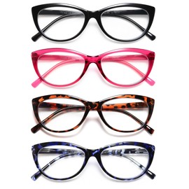 EYEURL 4 Pack Cat Eye Reading Glasses for Women, Blue Light Blocking Readers Lightweight Spring Hinge Anti Eyestrain UV Fashion Eyeglasses +1.50