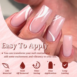 EternalClassic White French Tip Press on Nails Long Fake Nails Square, Pink False Nails 150Pcs Acrylic Nails Press ons, 5 Styles Swirl French Soft Gel Nails Tips