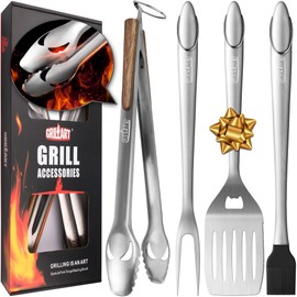 GRILLART BBQ Tools Grill Tools Set - 18Inch Grilling Tools BBQ Set - Grill Accessories w/BBQ Tongs, Spatula, Fork, Brush - Stainless Grill Kit Grilling Set - Gift Ideas BBQ Accessories, Gifts for Men