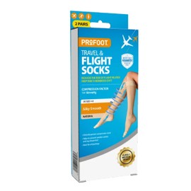 Profoot Flight Compression Socks for Women - 2 Pairs, Knee-High - Travel & Flight Socks - Silky Smooth Feel in Natural - Lycra Socks for Women - UK Size 4-8