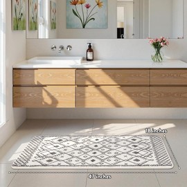 Uphome Bathroom Runner Rug 18x47 inch Boho Long Bath Mat Non-Slip Moroccan Geometric Farmhouse Bath Rug Soft Velvet Machine Washable Floor Mats for Bathtub Sink Shower