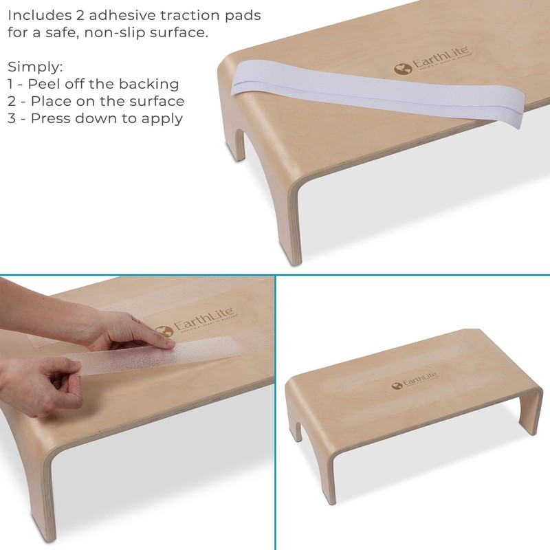 EarthLite Wooden Step Stool - 4'' High, Large Surface, Strong