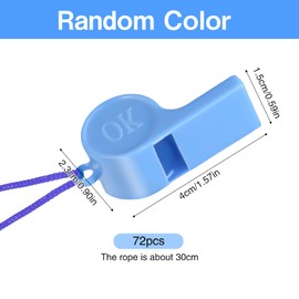 BELIHOME Pack of 72 Children's Plastic Whistles, 5 Colours, Plastic Whistle, Sports Whistles with Lanyard, Colourful Whistle, Plastic Referee Whistle, Sports Whistles with Adjustable for School Sports