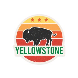 Die Cut Sticker Yellowstone National Park, Sun and Bison, Contour Vinyl Sticker 3 to 6 inches, (Waterproof Decal for Cars, Water Bottles, Laptops, Coolers), Large