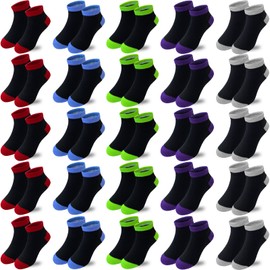 Tsmollyu Boys Socks 25 Pairs Kids Low Cut Ankle Sock Half Cushioned Cotton Sock(6-8 Years)