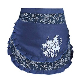 Love Potato Woman Vintage Floral Print Half Apron Creative Craft Apron Work Apron Waist Apron with 2 Pockets, Blue