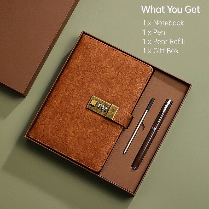 Vintage A5 Notebook PU Covered Diary with 3-digit Lock Notepad