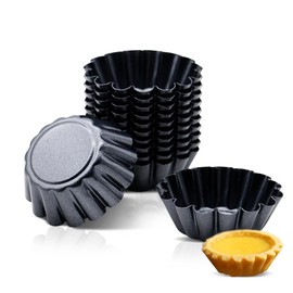 VIVIIHOO Set of 12 Mini Tartelette Cases Made of Carbon Steel, Non-Stick Tartlet Moulds, Reusable Tartlet Cases for Cakes, Muffins, Pudding - 6.5 cm Diameter