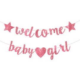 Pink Baby Shower Decorations, Welcome Baby Banner, Exquisite Welcome Baby Sign for Gender Reveal Party, Baby Shower Party Supplies, Newborn Celebration Decor