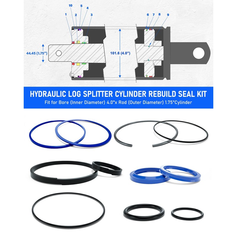 Hydraulic Log Splitter Cylinder Rebuild Seal Kit for 4.0"Bore x