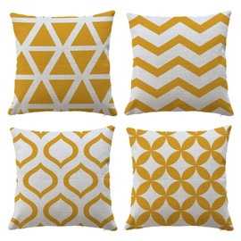 Hangood Waterproof Cushion Covers Outdoor Garden Geometry Set of 4pcs Throw Pillow Case Home Decorative Sofa Protectors Chair Living Room Yellow 20"x20"