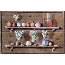 Tile Mural Apples and Nuts and Bunches of Grapes by Jean Valette-Falgores Trompe-L'Oeil Kitchen Bathroom Shower Wall Backsplash Splashback 3x2 6" Ceramic, Matte
