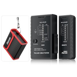 AMPCOM Network Cable Tester RJ45 for LAN & TEL Continuity of RJ45/11/12 CAT5E CAT6 CAT7 UTP & STP Shielded Ethernet Wires Test Tool - W/Carrying Bag - Black