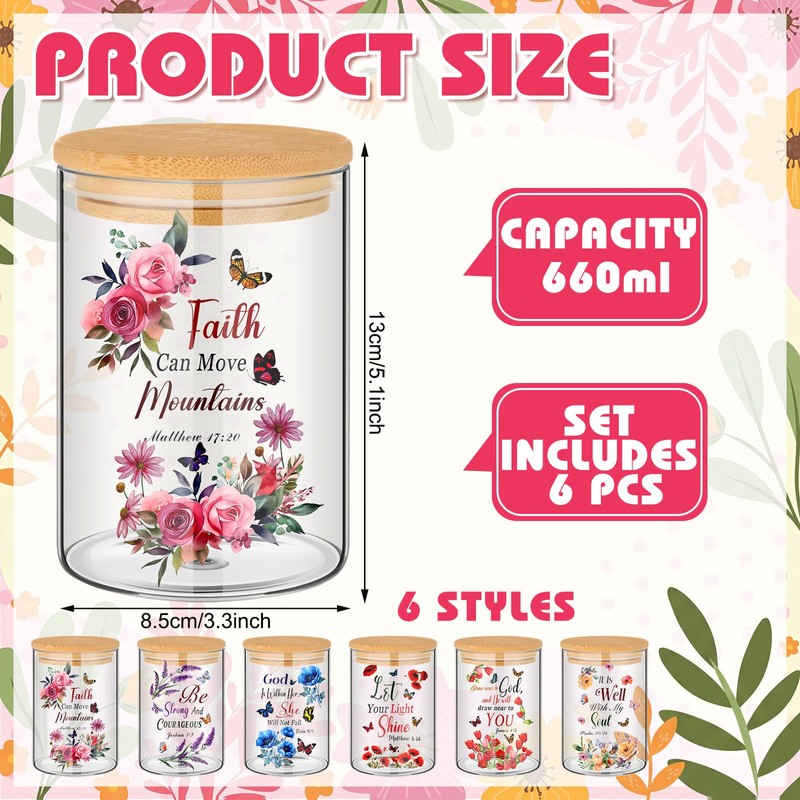 Shellwei 6 Pcs Christian Bible Glass Storage Jars with Airtight