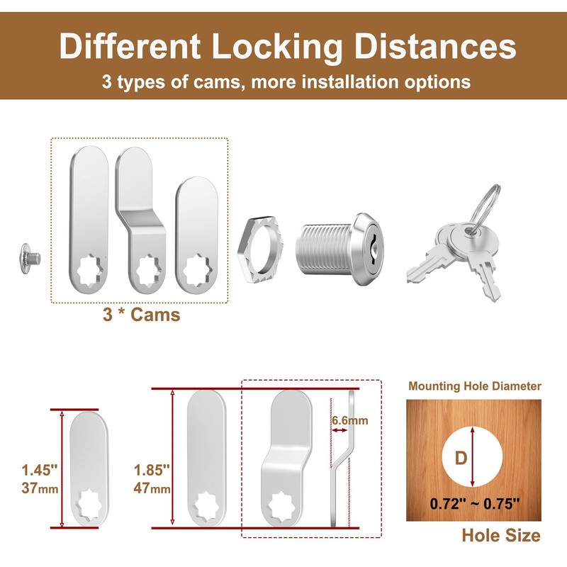Hecfu 6 Pcs Cabinet Locks with Keys, 1-1/8" Cam Locks