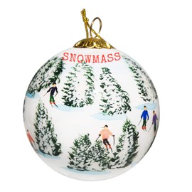Blown Glass Christmas Ornament | Skiing Glades Snowmass Village | Hand Painted Inside | Original Art | Includes Gift Box